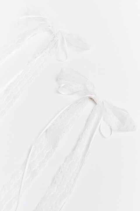 

Набор заколок с кружевными бантами, Белый, Набор заколок с кружевными бантами