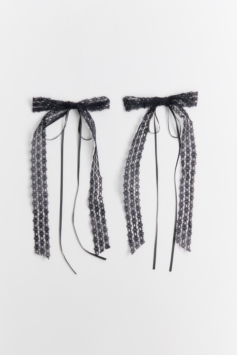 

Набор заколок с кружевными бантами (2 штуки), Черный, Набор заколок с кружевными бантами (2 штуки)