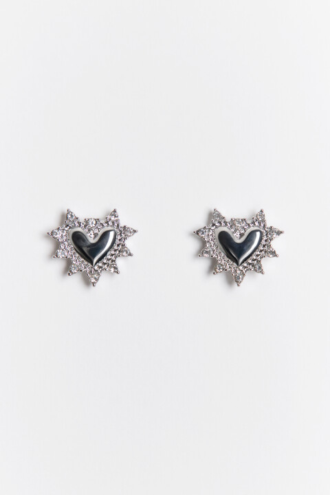 

Серьги-сердечки со стразами, Серый, Серьги-сердечки со стразами