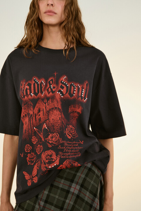 

Футболка хлопковая с принтом, Серый, Футболка хлопковая с принтом