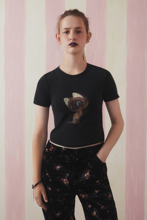 

Футболка-топ вареная с принтом, Черный, Футболка-топ вареная с принтом