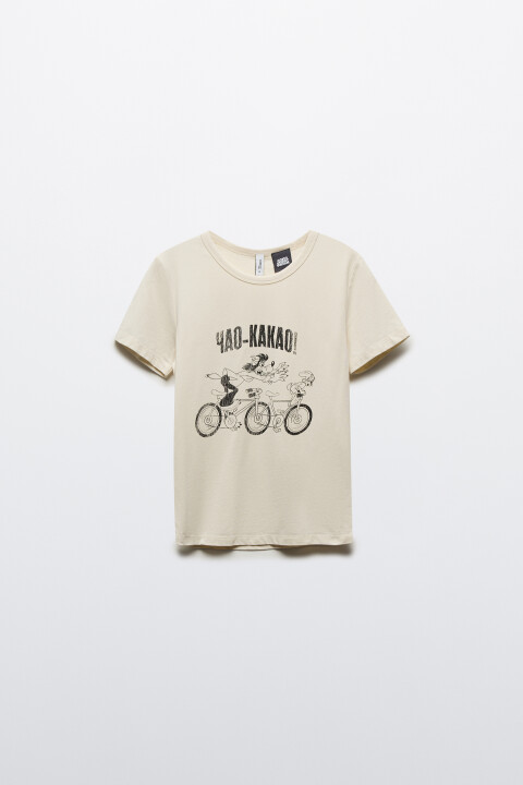 

Футболка-топ вареная с принтом, Бежевый, Футболка-топ вареная с принтом