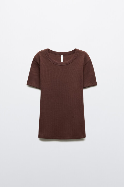 

Футболка приталенная в рубчик, Коричневый, Футболка приталенная в рубчик