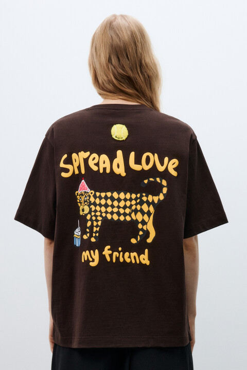 

Футболка свободная с принтом, Коричневый, Футболка свободная с принтом