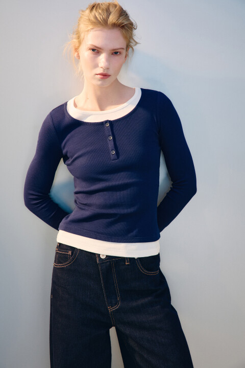 

Лонгслив двуслойный с застежкой, Черный, Лонгслив двуслойный с застежкой