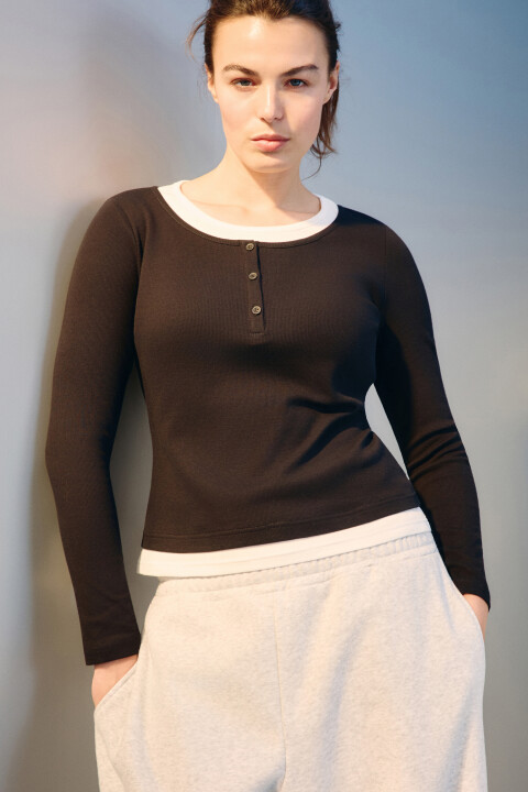 

Лонгслив двуслойный с застежкой, Черный, Лонгслив двуслойный с застежкой