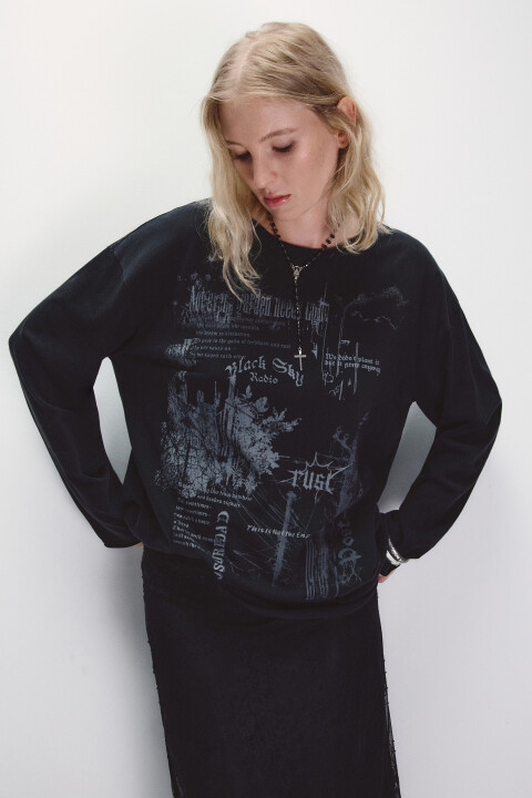 Лонгслив хлопковый с принтом