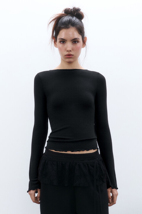 

Лонгслив облегающий в рубчик, Черный, Лонгслив облегающий в рубчик