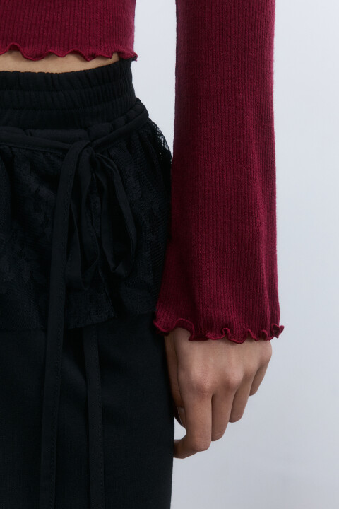 

Лонгслив облегающий в рубчик, Бордовый, Лонгслив облегающий в рубчик