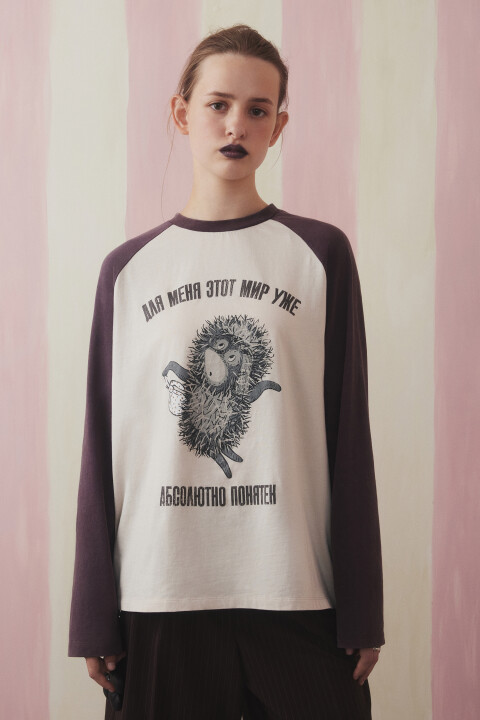 

Лонгслив вареный с принтом, Коричневый, Лонгслив вареный с принтом