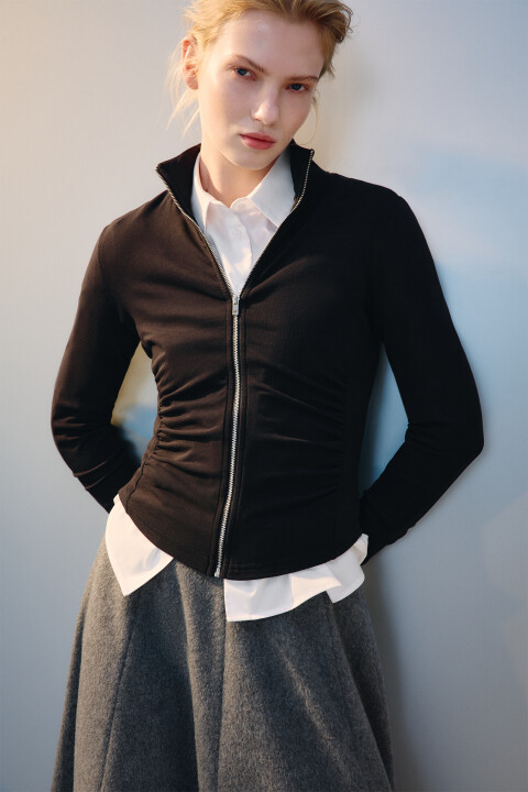 

Лонгслив на молнии с начесом, Черный, Лонгслив на молнии с начесом