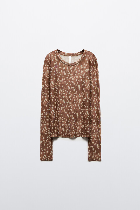 

Лонгслив облегающий из сетки, Бежевый, Лонгслив облегающий из сетки