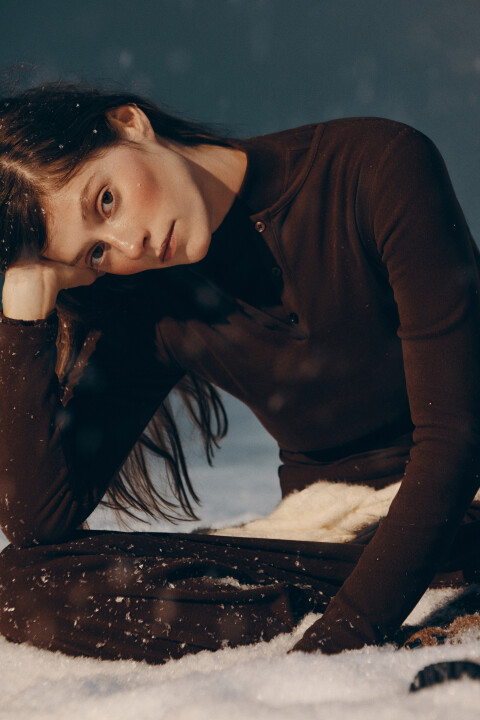 

Лонгслив с застежкой на груди, Коричневый, Лонгслив с застежкой на груди