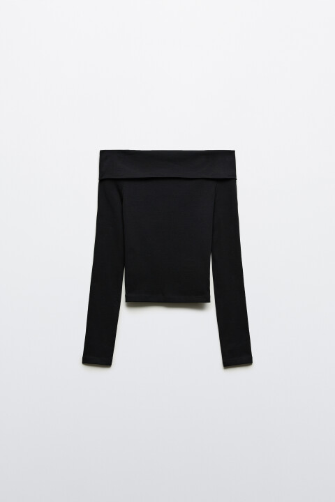 

Топ-лонгслив с открытыми плечами, Черный, Топ-лонгслив с открытыми плечами