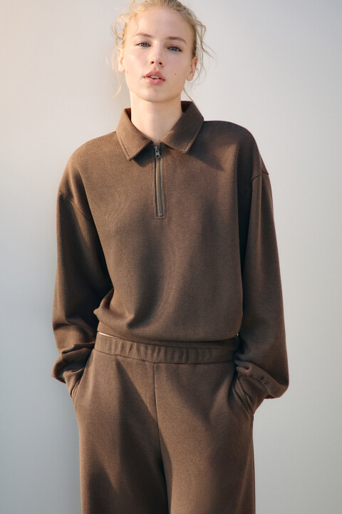 

Свитшот с отложным воротником, Бежевый, Свитшот с отложным воротником