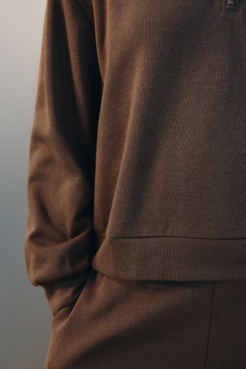 

Свитшот с отложным воротником, Бежевый, Свитшот с отложным воротником