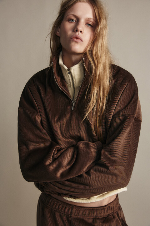 

Толстовка-полузамок вельветовая, Коричневый, Толстовка-полузамок вельветовая