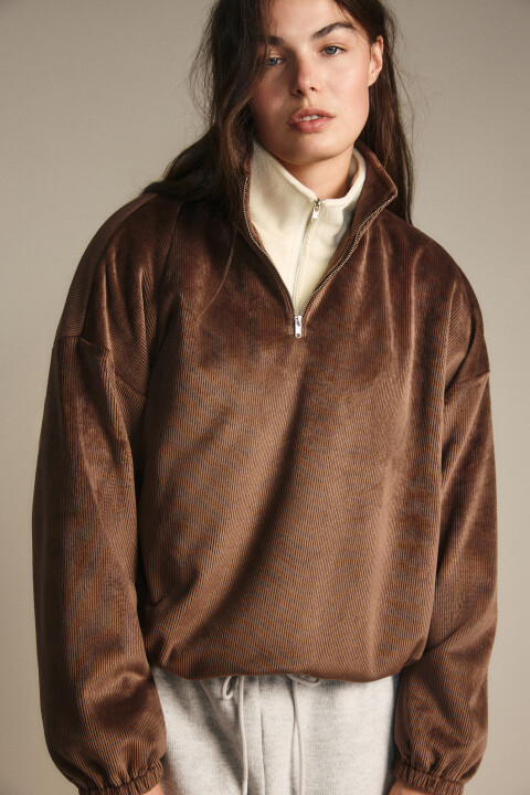 

Толстовка на молнии вельветовая, Коричневый, Толстовка на молнии вельветовая