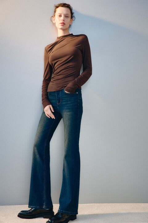 

Джинсы клеш со средней посадкой, Синий, Джинсы клеш со средней посадкой