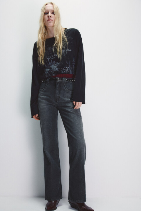 

Джинсы клеш утепленные с начесом, Серый, Джинсы клеш утепленные с начесом