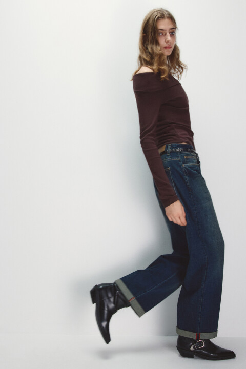 

Джинсы straight fit с подворотами, Темный тинт, Джинсы straight fit с подворотами