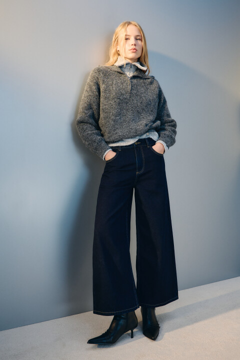 

Джинсы широкие укороченные, Синий, Джинсы широкие укороченные