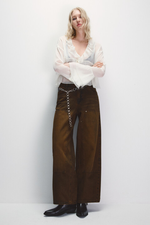 

Джинсы baggy fit с заклепками, Коричневый, Джинсы baggy fit с заклепками