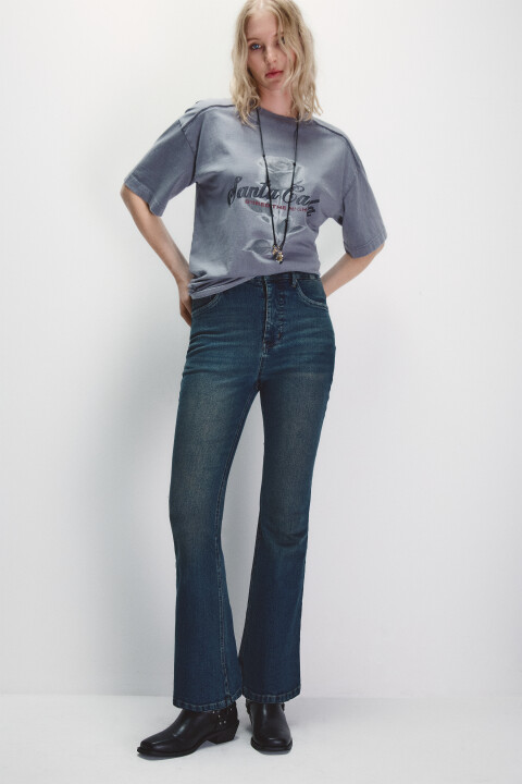 

Джинсы клеш с высокой посадкой, Синий, Джинсы клеш с высокой посадкой