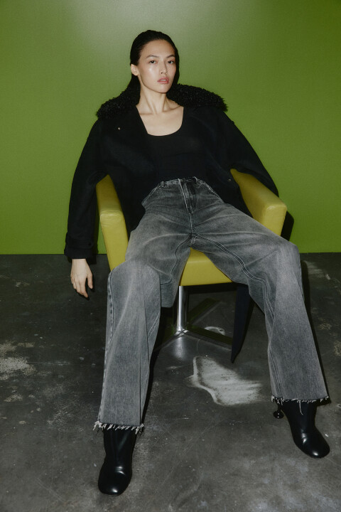 

Джинсы широкие с высокой посадкой, Серый, Джинсы широкие с высокой посадкой