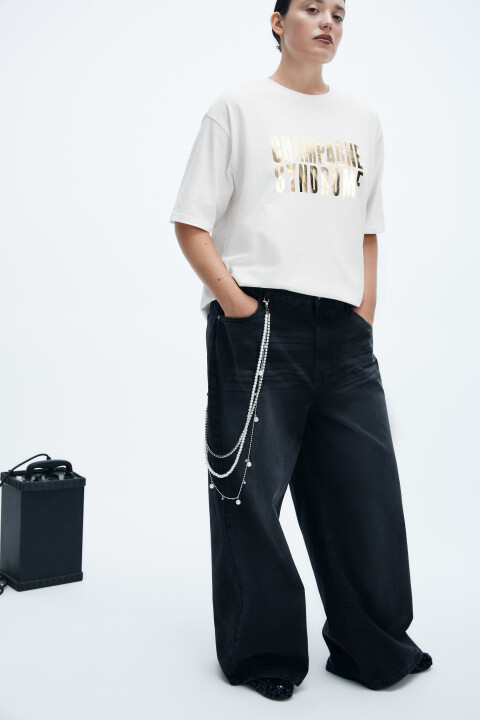 

Джинсы baggy fit с обвесом-цепочкой, Серый, Джинсы baggy fit с обвесом-цепочкой