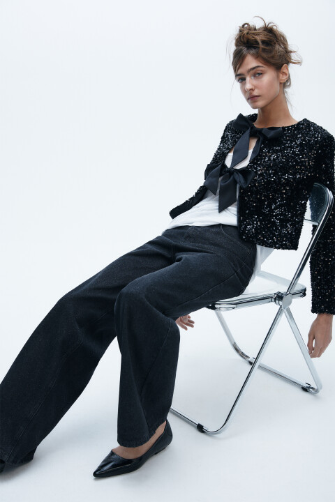 

Джинсы широкие с блестками, Серый, Джинсы широкие с блестками