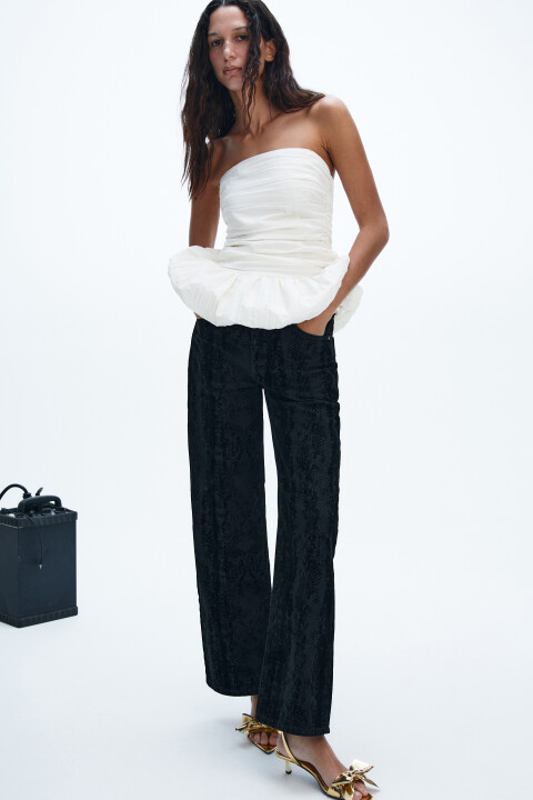 

Джинсы прямые с флоковым принтом, Черный, Джинсы прямые с флоковым принтом