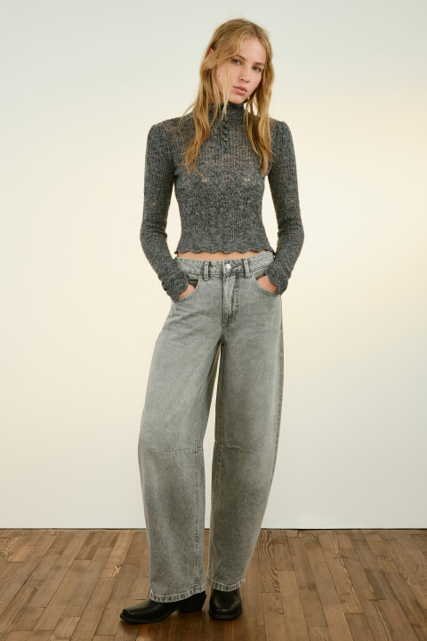 

Джинсы barrel fit со швами на коленях, Серый, Джинсы barrel fit со швами на коленях