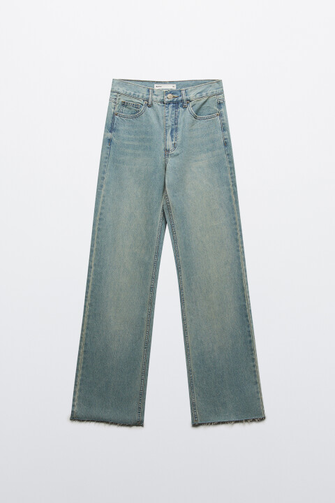 

Джинсы прямые с открытыми срезами, Синий, Джинсы прямые с открытыми срезами