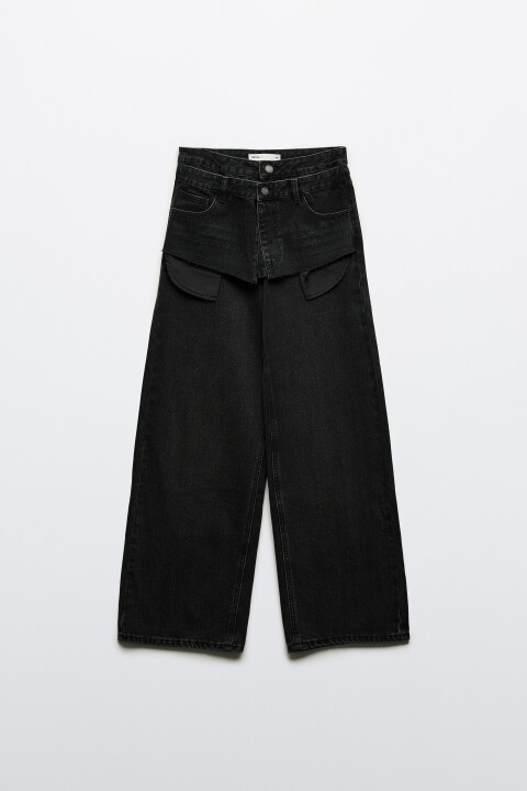 

Джинсы широкие с имитацией юбки, Черный, Джинсы широкие с имитацией юбки