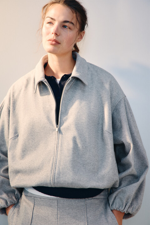 

Жакет-бомбер на молнии из трикотажа, Серый, Жакет-бомбер на молнии из трикотажа