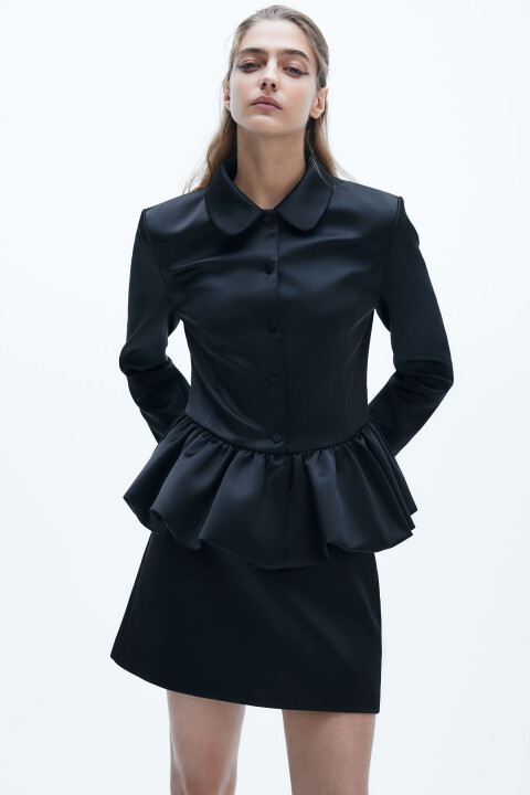 

Жакет атласный с пышной баской, Черный, Жакет атласный с пышной баской