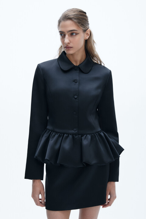 

Жакет атласный с пышной баской, Черный, Жакет атласный с пышной баской