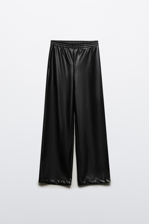 

Брюки широкие с кожаной фактурой, Черный, Брюки широкие с кожаной фактурой