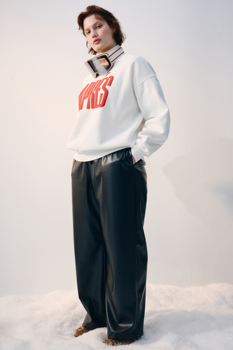 

Брюки широкие с кожаной фактурой, Черный, Брюки широкие с кожаной фактурой