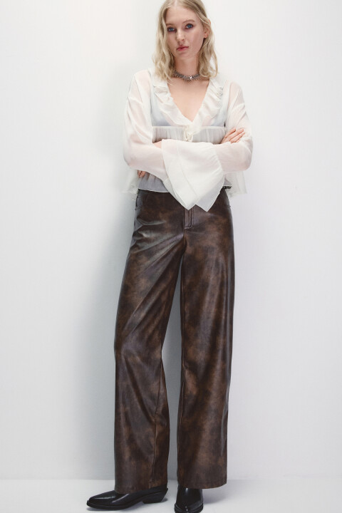 

Брюки широкие из искусственной кожи, Коричневый, Брюки широкие из искусственной кожи