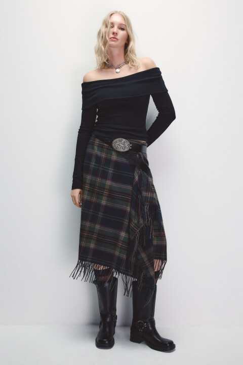 

Юбка миди с запахом и бахромой, Зеленый, Юбка миди с запахом и бахромой