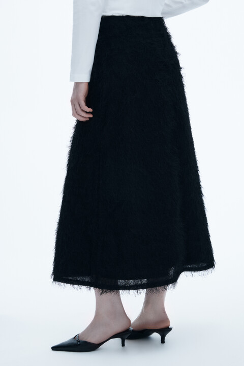 

Юбка-годе макси с пушистой бахромой, Черный, юбка-годе макси с пушистой бахромой