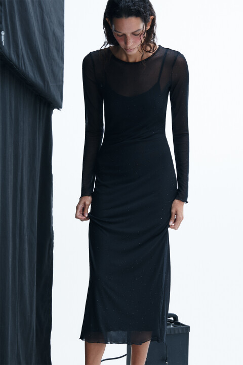 

Платье из сетки со стразами, Черный, Платье из сетки со стразами