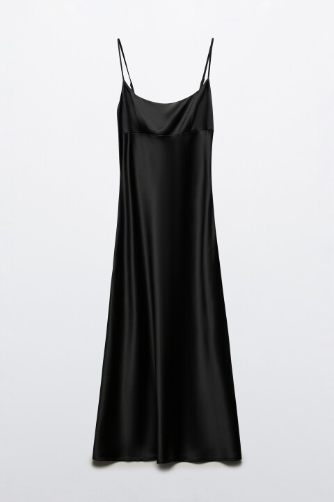 

Платье атласное на тонких бретелях, Черный, Платье атласное на тонких бретелях