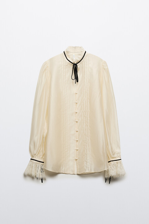 

Блузка из тенсела с кружевом, Молочный, Блузка из тенсела с кружевом