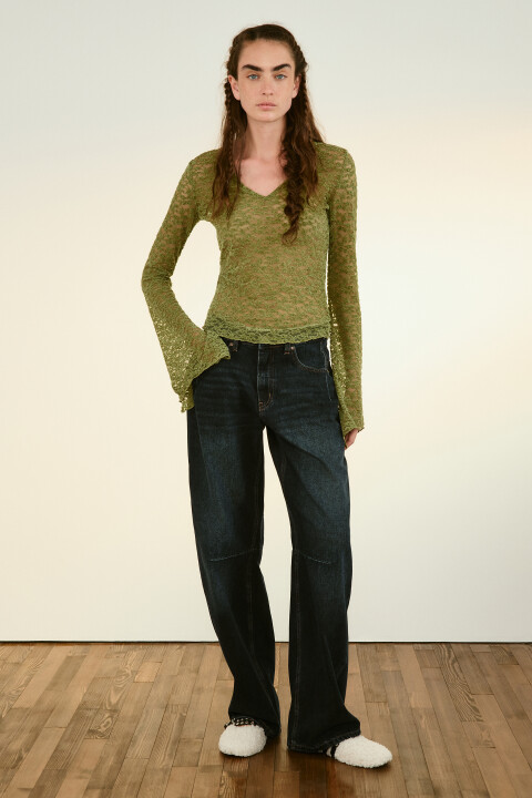 

Блузка кружевная с рукавами клеш, Коричневый, Блузка кружевная с рукавами клеш