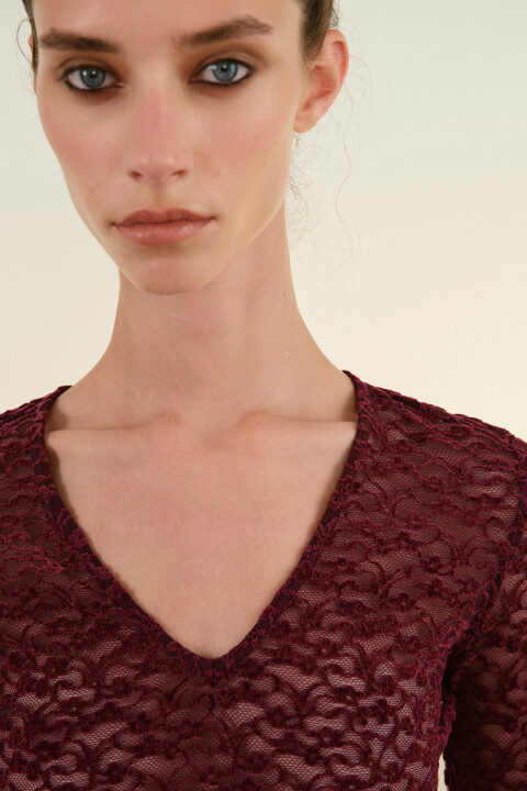 

Блузка кружевная с рукавами клеш, Коричневый, Блузка кружевная с рукавами клеш