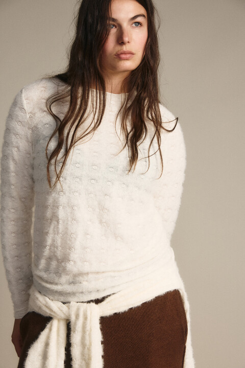 

Блузка ажурная с волнистыми краями, Молочный, Блузка ажурная с волнистыми краями