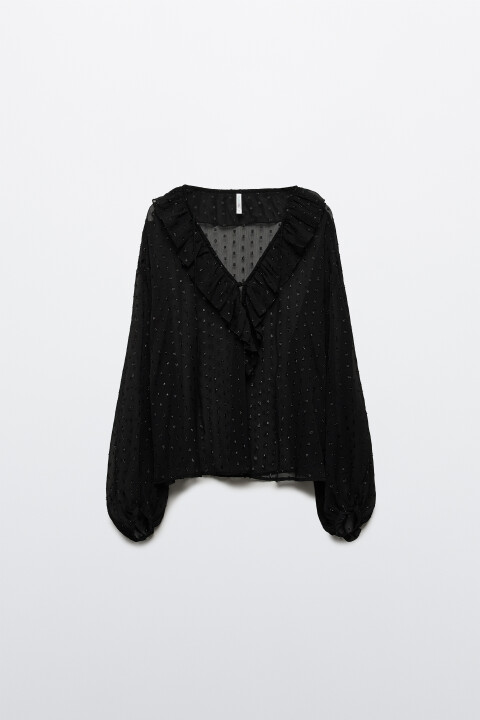 

Блузка шифоновая с воланами, Черный, Блузка шифоновая с воланами